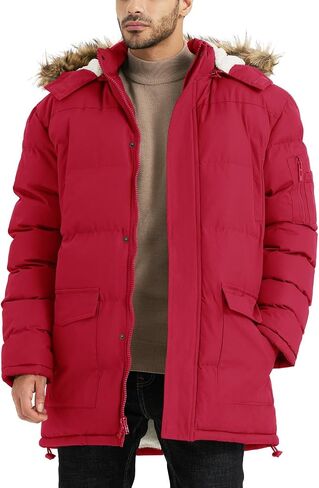 JAWERU Men's Long Winter Warm Coats Insulated Fleece Parka Jacket Windproof Padded Puffy Coat with Removable Fur Hood Grey 4X-Large in Saudi Arabia