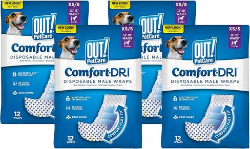 خارج! رعاية الحيوانات الأليفة حفاضات الكلب الذكور القابل للتصرف | أغطية رجالية ماصة مع مانعة للتسرب | XS/صغير، 12 قطعة in Kuwait
