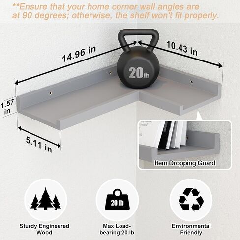 أرفف عائمة من 3 طبقات من Boswillon مع شفة واقية، أرفف زاوية بيضاء حديثة مثبتة على الحائط، أرفف حافة زاوية لديكور الحائط، أرفف بيضاء لغرفة المعيشة وغرفة النوم والحمام - أبيض in Kuwait