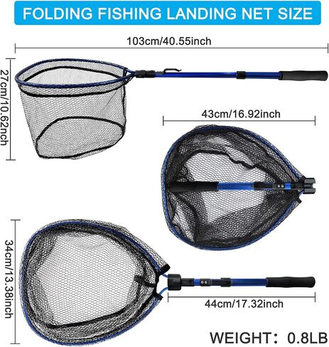 LBW Folding Rubber Fishing Net, Kayak Fishing Net for Saltwater or Freshwater, Collapsible Fishing Landing Net, Catfish, Bass, Trout Net, Compact Fishing Net with Handle in Saudi Arabia