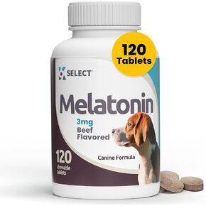 K9 Select Melatonin for Dogs, 3 mg - 120 Beef Flavored Chewable Tablets - Dog Melatonin for Smaller Breeds - Gentle Well-Being Enhancer - Healthy, Tasty Dog Treats That Promote Overall Health