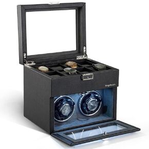 KRYPTEUM Automatic Double Watch Winder with 8 Extra Storage Box, Double Automatic Watch Winder Box with Quiet Motor, Watch Winders for 2 Watches with LED Light, Adjustable Watch Pillows, AC Adapter