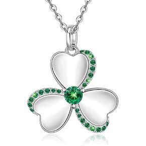 Talonior Shamrock Necklace St Patricks Day Necklace Clover Shamrock Pendant for Women Sterling Silver Luck Celtic Irish Green Lucky Jewelry Gifts