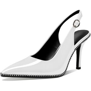 Mettesally Women's Slingback Heel Pointed Toe Beaded Heels Stilettos High Heel Pumps Closed Toe Fashion Dress Shoes 3.5 Inches Purple US 8.5