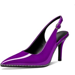 Mettesally Women's Slingback Heel Pointed Toe Beaded Heels Stilettos High Heel Pumps Closed Toe Fashion Dress Shoes 3.5 Inches Purple US 8.5