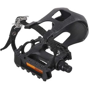 DRBIKE Bike Pedals with Toe Clip Cage and Straps for Indoor Bike and Outdoor Bicycles 9/16 Inch Bicycle Pedals Replacement for MTB Mounatin Stationary Bike 1 Pair, Alloy & PP