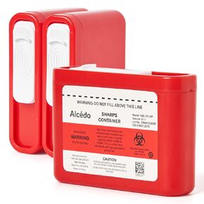 Alcedo Portable Sharps Container for Travel and Home Use (5-Pack), Small 0.1L Container for Diabetes Insulin Pen Needle Disposal, Biohazard Syringe Mini Container, Medical Grade