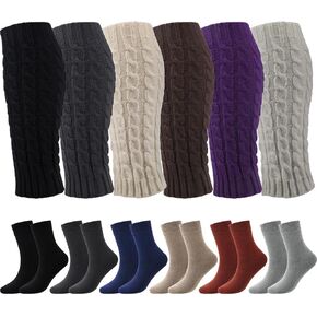 Liitrsh 12 Pairs Leg Warmers for Women and Wool Socks Set, Winter Long Leg Knit Leg Warm Long Boot Socks and Warm Thick Socks