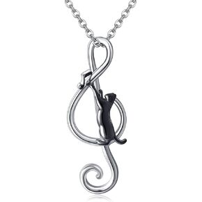 URONE Black Cat Necklace For Women 925 Sterling Silver Moon Cat Pendants With Opal Cat Jewelry Gifts For Cat Lovers Girl Teen