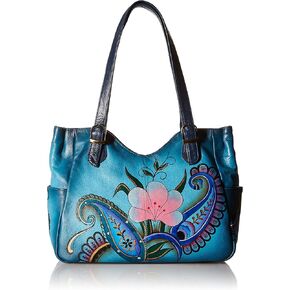 Anna by Anuschka Women's Genuine Leather Shoulder Bag - Hand Painted Original Artwork Exterior