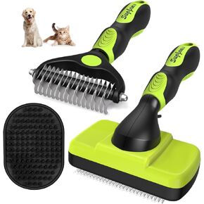 Augwind 6PCS Dog Grooming Kit I Dog Brush for Shedding I Slicker Brush For Dogs I Dog Comb I Cat&Dog Nail Clipper with Nail File I Dog Bath Brush I Premium Pet Supplies Set (Cute Penguin Design)