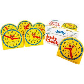Carson Dellosa Education Carson Dellosa Mini Judy Clock Set—5" x 5" Plastic Mini Clocks for Kids with Colorful Movable Gears, Minute and Hour Hands for Practice Telling Time (6 pc)