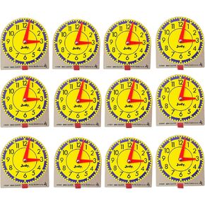 Carson Dellosa Education Carson Dellosa Mini Judy Clock Set—5" x 5" Plastic Mini Clocks for Kids with Colorful Movable Gears, Minute and Hour Hands for Practice Telling Time (6 pc)