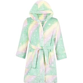 BIG ELEPHANT Kids Hooded Robe, Fleece Bathrobe for Girls Boys, Flannel Sleepwear, Coral Plush Pajamas for Christmas Gift