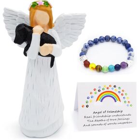 Angel of Friendship Dog Memorial Gifts, Pet Sympathy Gift, Loss of Dog Gifts, Passed Away Dog Gifts, Angel Figurines Dog Remembrance Gift with 7 Chakra Pet Memorial Rainbow Bridge Bracelet