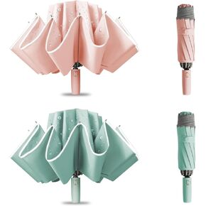 Damp away compact travel umbrella, portable reverse folding car umbrella, large windproof and waterproof inverted umbrella, automatic, 10 ribs