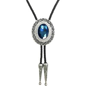 SELOVO Western Statement Big Grey Rhinestone Native American Large Bolo Tie for Men Genuine Leather