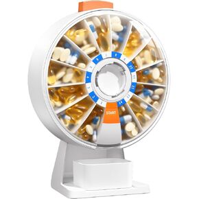 Daviky Pill Dispenser Daily, Large Pill Organizer with Wall-Mounted or Standing Use, 14 Days Pill Container, Push Button Design, Weekly Pill Box for Vitamin, Medicine,Supplement, Fish Oil