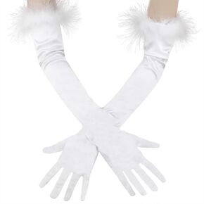 Acenail Black Feather Gloves Long Satin Gloves Opera Evening Gloves Elbow 1920s Party Gloves Bride Wedding Gloves Women Halloween Costume