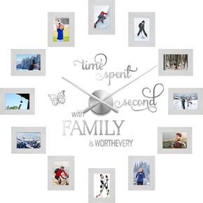 Sratte 3D Large Collage [Photo] [DIY] Wall [Clock Kit, 5 Inch Paper Frame, Modern Decor Family Quote Wall Stickers for Home Living Room Bedroom Office Decorations