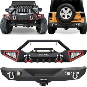 OEDRO Front Bumper & Skid Plate Compatible for 07-18 Jeep Wrangler JK & Unlimited with Winch Plate Mounting & 2 D-Rings, Upgraded Textured Black Rock Crawler Off Road in Kuwait
