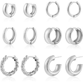 Wgoud 6 Pairs Gold Hoop Earrings Set for Women, 14K Gold Plated Hypoallergenic Lightweight Chunky Open Huggie Hoops Earrings Jewelry for Gift.