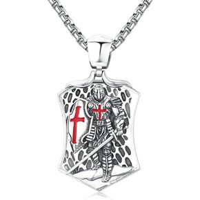 925 Sterling Silver Patron Saint Medals Amulet Protection Pandent Necklace Cross Faith Jewelry for Men(2.5mm 22"+2" Rolo Chain)