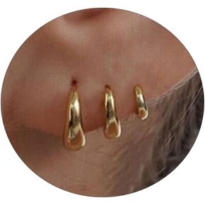 Stud Earrings Set for Women 14K Gold Plated Flat Back Stud Earrings for Multiple Piercing Lightweight Diamond Stud Earrings Small Huggie Hoop Earrings Hypoallergenic