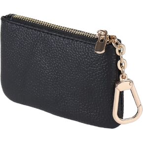 LARENNT Full Grain Leather Coin Purse with Key Chain - Mini Change Purse Keychain Coin Pouch Card Holder Coin Purse Keychain Wallet for Women and Men - Black