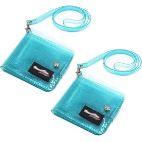 HOLLY TRIP Pack of 2 Clear Bifold Wallet Small Purse, Cute PVC Jelly Wallet ID Card Case Holder with Neck Lanyard for Women Girls, Purple