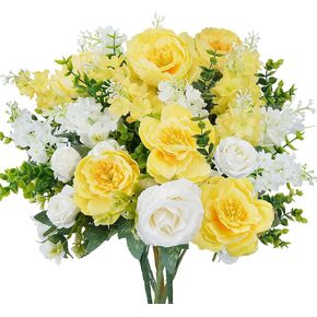 HUAESIN Artificial Flowers Valentine's Day Decorations Fake Spring Flowers Artificial Rose Carnation Bouquets Indoor Silk Floral Arrangements for Home Table Anniversary Wedding Decorations Outdoor