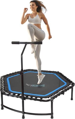 SereneLife Trampoline 40"/50" - in-Home Cardio Fitness Rebounder with Adjustable T-Bar Handle, Exercise Silent Heavy Duty Trampoline Bungee Rebounder for Adults, Fitness Trampoline for Workout Trainer in Saudi Arabia