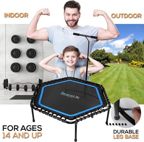 SereneLife Trampoline 40"/50" - in-Home Cardio Fitness Rebounder with Adjustable T-Bar Handle, Exercise Silent Heavy Duty Trampoline Bungee Rebounder for Adults, Fitness Trampoline for Workout Trainer in Saudi Arabia