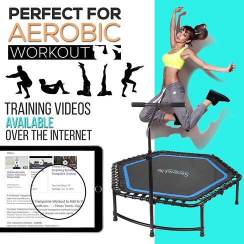SereneLife Trampoline 40"/50" - in-Home Cardio Fitness Rebounder with Adjustable T-Bar Handle, Exercise Silent Heavy Duty Trampoline Bungee Rebounder for Adults, Fitness Trampoline for Workout Trainer in Saudi Arabia