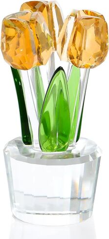 ornalrist الملونة الكريستال زهور التوليب تمثال الهدايا تحصيلها للنساء، الزجاج باقة زهرة التوليب، هدايا للزوجة صديقة أمي، كريستال زهرة ديكور المنزل الجدول in Kuwait