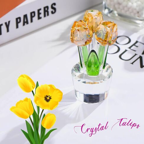 ornalrist الملونة الكريستال زهور التوليب تمثال الهدايا تحصيلها للنساء، الزجاج باقة زهرة التوليب، هدايا للزوجة صديقة أمي، كريستال زهرة ديكور المنزل الجدول in Kuwait
