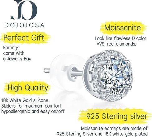 Moissanite Stud Earrings, 1ct DF Color Lab Created Diamond 925 Sterling Silver Earrings for Women in Saudi Arabia