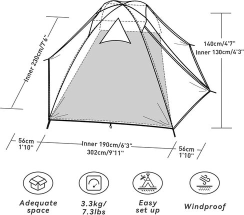 Forceatt Camping Tent 2/3/4 Person, Professional Waterproof & Windproof Lightweight Backpacking Tent Suitable for Outdoor,Hiking,Camping, Mountaineering and Travel in Kuwait