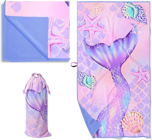 PRIS+SAND Unicorn Quick Dry Beach Towel & Pouch for Kids | Sandproof, Compact Microfiber Towels | Pink - 30" x 60" | Gift for Boys, Girls in Saudi Arabia