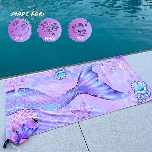 PRIS+SAND Unicorn Quick Dry Beach Towel & Pouch for Kids | Sandproof, Compact Microfiber Towels | Pink - 30" x 60" | Gift for Boys, Girls in Saudi Arabia