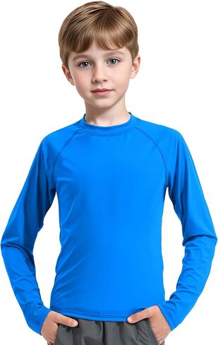 JOCMIC قميص سباحة للأولاد من Rashguard بأكمام طويلة بعامل حماية من أشعة الشمس 50+ للحماية من الشمس سريع الجفاف قميص سباحة Rashguard للأطفال الشباب in Kuwait
