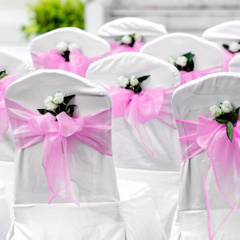 BIT.FLY 25 Pcs Organza Chair Sashes for Wedding Banquet Party Decoration Chair Bows Ties Chair Cover Bands Event Supplies - Light Pink in Kuwait