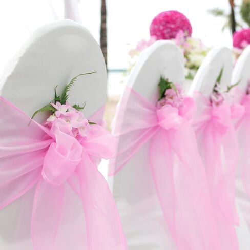 BIT.FLY 25 Pcs Organza Chair Sashes for Wedding Banquet Party Decoration Chair Bows Ties Chair Cover Bands Event Supplies - Light Pink in Kuwait