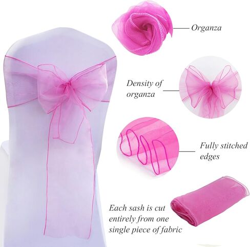 BIT.FLY 25 Pcs Organza Chair Sashes for Wedding Banquet Party Decoration Chair Bows Ties Chair Cover Bands Event Supplies - Light Pink in Kuwait