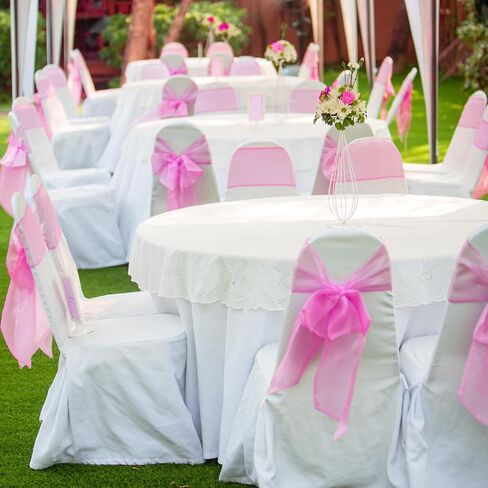 BIT.FLY 25 Pcs Organza Chair Sashes for Wedding Banquet Party Decoration Chair Bows Ties Chair Cover Bands Event Supplies - Light Pink in Kuwait