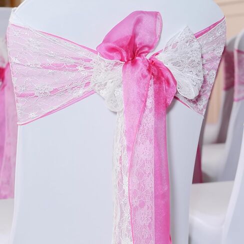 BIT.FLY 25 Pcs Organza Chair Sashes for Wedding Banquet Party Decoration Chair Bows Ties Chair Cover Bands Event Supplies - Light Pink in Kuwait