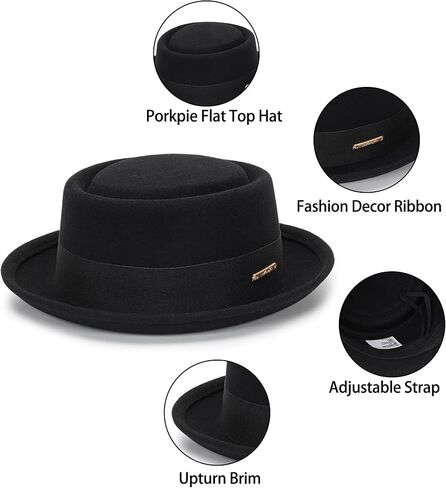 Pork Pie Hat Wool Felt Bowler Porkpie Boater Derby Fedora Hat for Men Women (S/M) in Saudi Arabia
