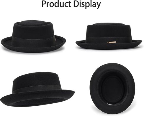 Pork Pie Hat Wool Felt Bowler Porkpie Boater Derby Fedora Hat for Men Women (S/M) in Saudi Arabia