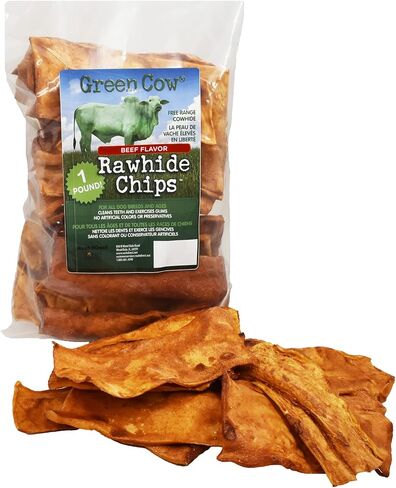 All Natural Premiun Green Cow Rawhide Chips - Odor-Free, Promotes Dental Health, Perfect Shape, Irresistible Flavor. Livestock from South America. 100% Natural (Peanut Butter, 3 Pounds) in Saudi Arabia