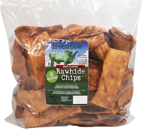 All Natural Premiun Green Cow Rawhide Chips - Odor-Free, Promotes Dental Health, Perfect Shape, Irresistible Flavor. Livestock from South America. 100% Natural (Peanut Butter, 3 Pounds) in Saudi Arabia